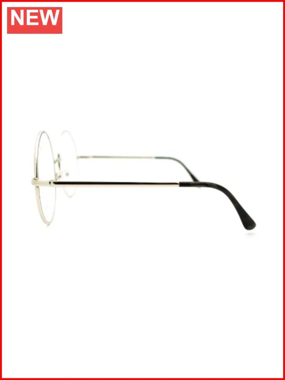 Oversized Round Metal Frame Clear Lens Glasses UV400 Spring Hinge